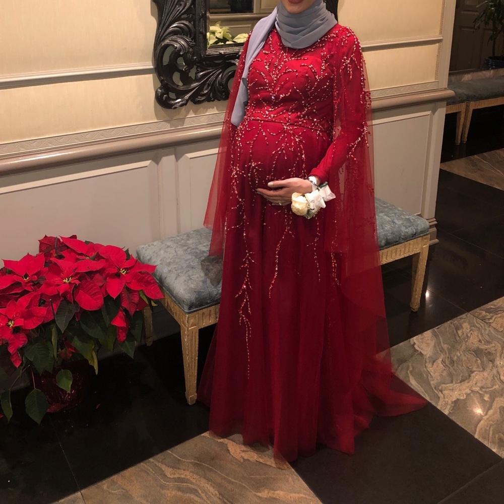 Red sequined dress